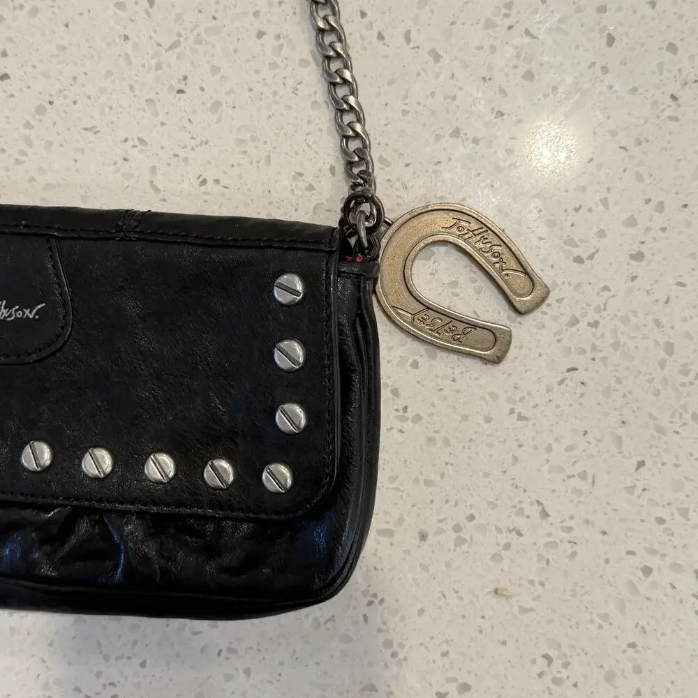 Vtg Betsey Johnson Shoulder Bag Small Black Studded Leather Chain Punk Rock Y2K